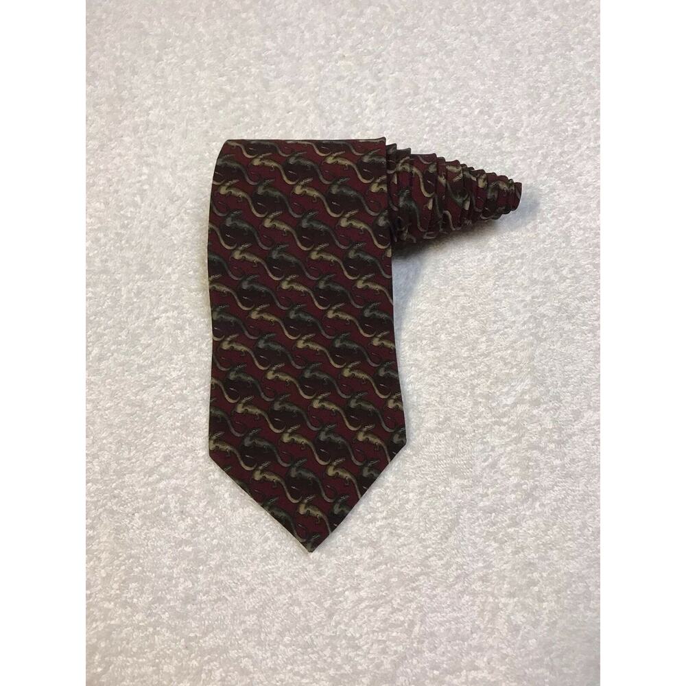 Natura Red Leaping Lizards Novelty Necktie Tie 100% Silk